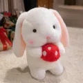 Cute white plush rabbit toy holding a red mushroom, soft stuffed doll for kids comforting. - 33cm Mushroom Rabbit