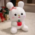Cute white plush rabbit toy with red bow and apple doll, soft stuffed animal for kids. - 33cm Apple Rabbit