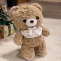 Cute brown teddy bear plush toy with adorable lace bib, soft stuffed doll for kids and gifts. - 33cm Bib Bear