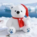 Simpatico peluche orso polare bianco con sciarpa e cappello rossi, animale di peluche. - 25cm / Orso Polare di Natale - Sciarpa Rossa di Natale