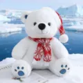 Simpatico peluche orso polare bianco con sciarpa rossa e cappello, morbida bambola. - 25cm / Orso Polare di Natale - Grande Sciarpa con Fiocco di Neve