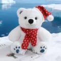 Mignon ours polaire en peluche avec bonnet de Noël rouge et écharpe, jouet doux pour enfants. - Ours Polaire de Noël - Petite Écharpe Flocon de Neige