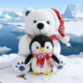 Mignon ensemble en peluche ours polaire pingouins avec écharpe rouge poupée douce cadeau - Ensemble Ours Polaire + Manchot - Grande Écharpe Flocon de Neige