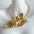 Collier ras de cou punk en métal doré feuille de bananier avec perle et strass mode femme. - Feuille de monstera / Or