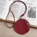 Necklace leather sunglasses holder pouch portable glasses storage strap accessory chic - Red Round Pouch