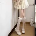Weisse Spitze Kniestroempfe Damen Lolita Schleife suess Sommer Strumpfwaren Mode elegant - Einheitsgröße / Kniestrümpfe / Weiß
