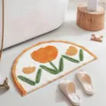 Semi-circle absorbent bathroom floor mat, thick anti-slip plush tufted bedroom rug. - Three Yellow Flowers