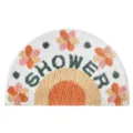 Tufted semi-circular bath mat, cute floral rainbow shower design, absorbent non-slip rug. - Sunflower