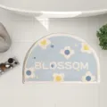 Half circle bath mat with cute daisy floral pattern, soft absorbent anti slip floor rug for bathroom. - Blue Flowers Blooming