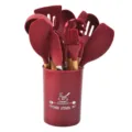 Silicone kitchen utensil set with wooden handles and storage holder for non-stick cookware cooking. - 12pcs Set