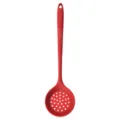 Red long handle silicone skimmer spoon, kitchen cooking utensil with slotted design tool. - Skimmer / Red