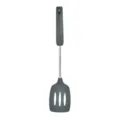Grey silicone slotted spatula with stainless steel handle for modern kitchen cooking tools - Slotted Spatula