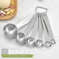 Stainless steel measuring spoons set of 6, baking kitchen tools with clear engraved scale marks. - Measuring Spoons 6-Piece Set