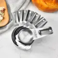 Stainless steel measuring cups set, durable baking tools with clear scale marks for kitchen. - 7-Piece Measuring Spoon Set