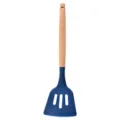 Blue silicone slotted spatula with wooden handle for non-stick cookware kitchen cooking tools - Slotted Turner