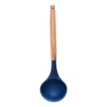 Blue silicone soup ladle with wooden handle for kitchen non-stick cookware cooking - Soup Spoon