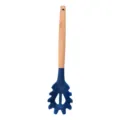 Cucchiaio per pasta in silicone con manico in legno, utensile blu scuro cucina. - Servispaghetti