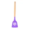 Purple silicone slotted spatula with ergonomic wooden handle kitchen cooking tool - Slotted Turner