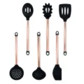 Juego de utensilios de cocina de silicona con mangos de oro rosa cuchara antiadherente - Juego de 6 piezas
