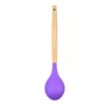 Mestolo da zuppa in silicone viola con manico in legno naturale, utensile da cucina durevole. - Cucchiaio da servizio