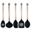 Juego de utensilios de cocina de silicona mango oro rosa antiadherente espátula y cucharón - Juego de 5 Piezas A