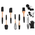 Kit ustensiles de pâtisserie en silicone 10 pièces poignée en bois spatule fouet pince - Ensemble / Style A Lot De 10 Pièces / Noir