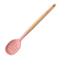 Pink silicone slotted spoon with natural wooden handle, durable kitchen cooking tool variant. - Slotted Spoon