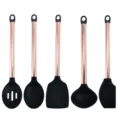 Set de utensilios de cocina de silicona con mangos de oro rosa y cabezales antiadherentes. - Juego de 5 Piezas B
