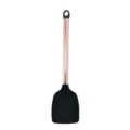 Espátula de cocina de silicona con mango de metal oro rosa y cabeza negra resistente. - Espátula sólida