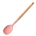 Pink silicone kitchen spoon with wooden handle, durable cooking utensil for everyday use - Solid Spoon