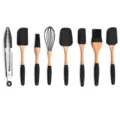 Ensemble d'ustensiles de cuisine de cuisson en silicone avec spatule et pinceau en bois. - Ensemble / Ensemble de 8 pièces / Noir