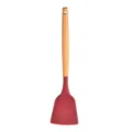 Silicone cooking spatula with natural wooden handle, heat resistant tool for nonstick cookware. - Solid Spatula