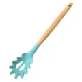 Silicone pasta server with wooden handle, mint green spaghetti spoon for kitchen cooking. - Pasta Server