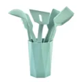 Mint green silicone kitchen utensil set, 6-piece cooking tools with holder for home kitchen. - 6-Piece Set / Green