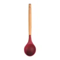 Red silicone soup ladle with wooden handle, durable kitchen cooking tool variant. - Soup Spoon