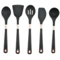 Black silicone kitchen utensil set with rose gold accents cooking tools variant display. - Dark Gray 5-Piece Set #1