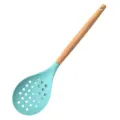 Wooden handle silicone slotted spoon kitchen cooking tool turquoise colander kitchenware - Skimmer