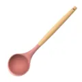 Pink silicone soup ladle with natural wooden handle kitchen cooking tool variant piece. - Soup Spoon