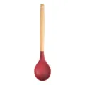 Red silicone soup ladle with natural wooden handle kitchen cooking tool non-stick cookware - Solid Spoon