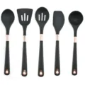 5-piece silicone kitchen utensil set with heat-resistant black heads and rose gold handles. - Dark Gray 5-Piece Set #2