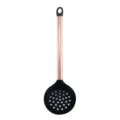Espumadera de silicona negra con mango de oro rosa, utensilio de cocina antiadherente. - Cuchara Ranurada