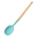 Silicone soup spoon with wooden handle kitchen cooking utensil nonstick turquoise kitchenware - Solid Spoon