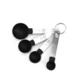 Set de cuillères à mesurer en acier inoxydable avec poignées silicone et anneau pratique. - Cuillères à Mesurer / Set de 4 pièces / Noir