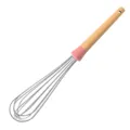 Kitchen whisk with wooden handle and pink silicone connector, stainless steel wires. - Large Whisk