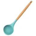 Ergonomic silicone soup ladle with wooden handle, turquoise kitchen spoon for cooking. - Soup Spoon