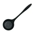 Black silicone slotted spoon for kitchen cooking, flexible and durable utensil for daily use. - Skimmer / Black