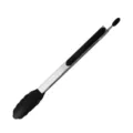 Stainless steel kitchen food tong with black silicone grip and tip, ideal for cooking. - Food Clip / Black