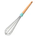 Wooden handle stainless steel whisk with turquoise silicone connector, kitchen egg beater tool. - Large Whisk