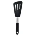 Black silicone slotted spatula with stainless steel handle, heat resistant kitchen cooking utensil - Slotted Turner