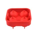 Silicone ice cube tray with 4 cavities, flexible sphere ice ball mold for home kitchen use. - Red